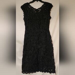 Black Floral Raffia Crochet Vintage Cocktail Woven Dress
